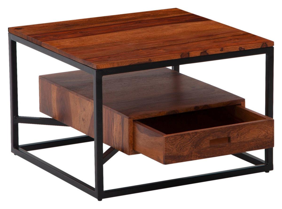Couchtisch Sheesham B: 60 cm inkl. Lade - Sheeshamfarben/Schwarz, Design, Holz/Metall (60/60/40cm) - MID.YOU