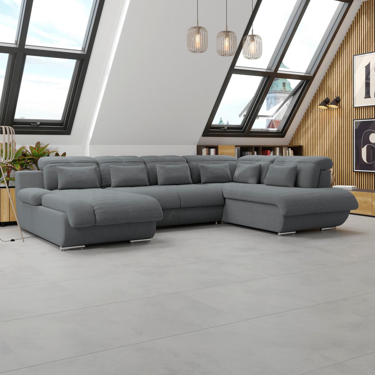 Wohnlandschaft Multi mit Schlaffunktion Anthrazit - Chromfarben/Anthrazit, MODERN, Textil (228/345/184cm) - Luca Bessoni