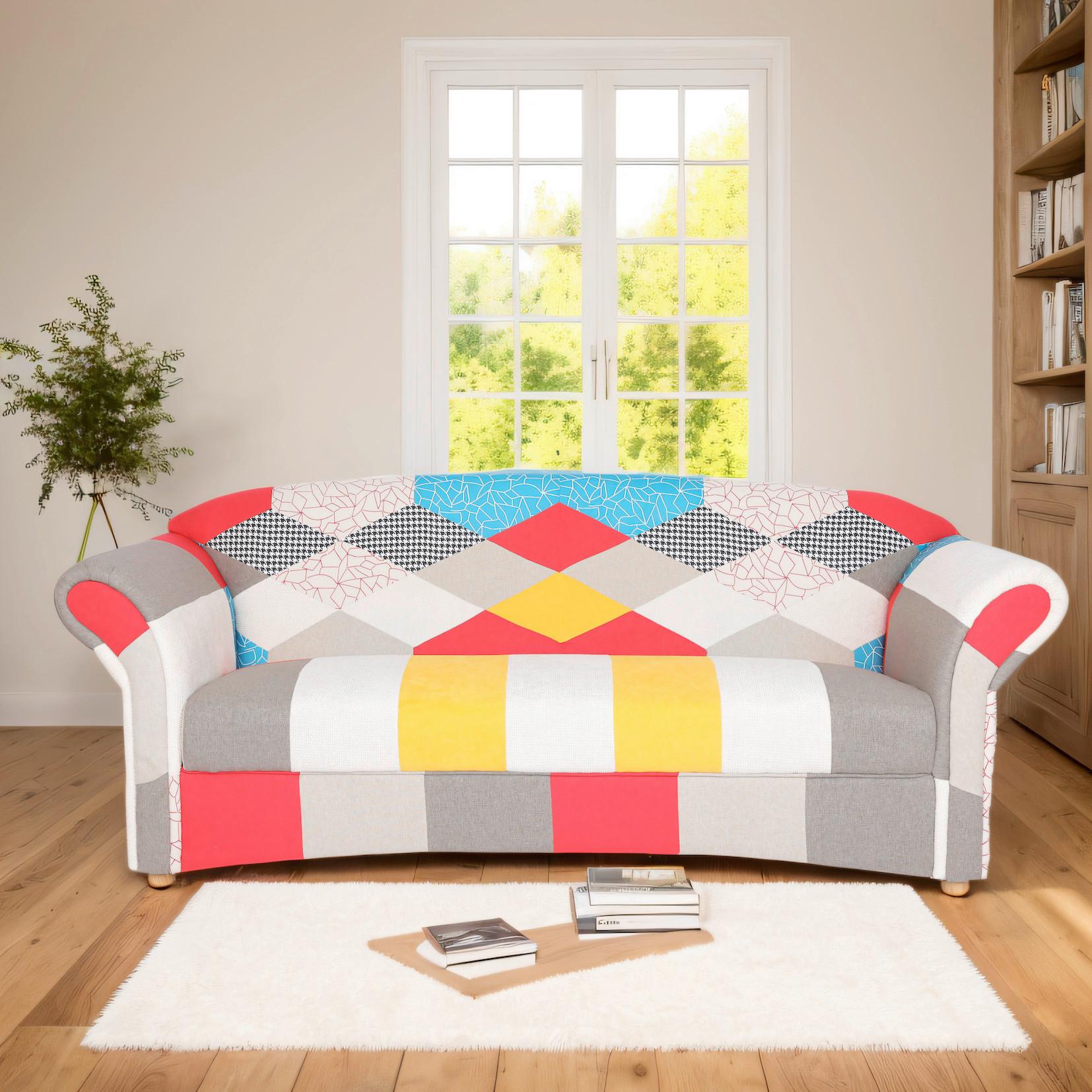 3-Sitzer Loretta ca.204x83x85 cm - Hellbraun/Weiß Hochglanz, Basics, Holz/Textil (204/83/85cm)
