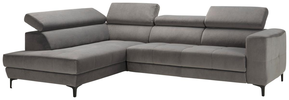 Rohová sedačka EMMA, ľavá, sivá,nast.op.hl,USB,el.výsuv - čierna/sivá, Modern, textil (210/301cm) - Premium Living