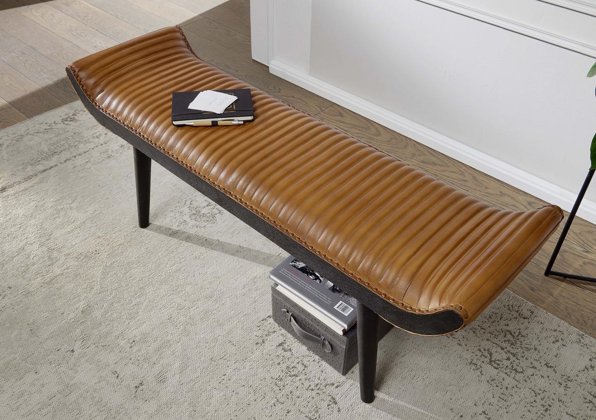 Sitzbank B: 128 cm Gepolstert, Braun Echtleder - Schwarz/Braun, MODERN, Leder (128/51/38cm) - MID.YOU