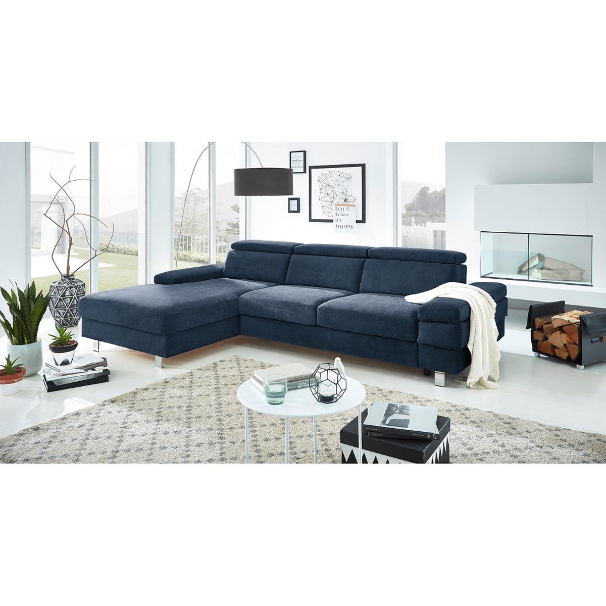 Ecksofa Elvis Dunkelblau S: 182x259 Cm - Silberfarben/Dunkelblau, KONVENTIONELL, Textil (182/259cm) - Trendmanufaktur