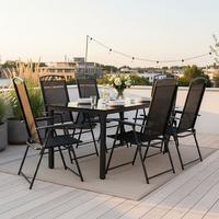 Gartenmöbel Set 7-Tlg. aus Metall/Textil/Glas - Anthrazit/Schwarz, Basics, Glas/Textil (140/80/73cm) - Gardenson