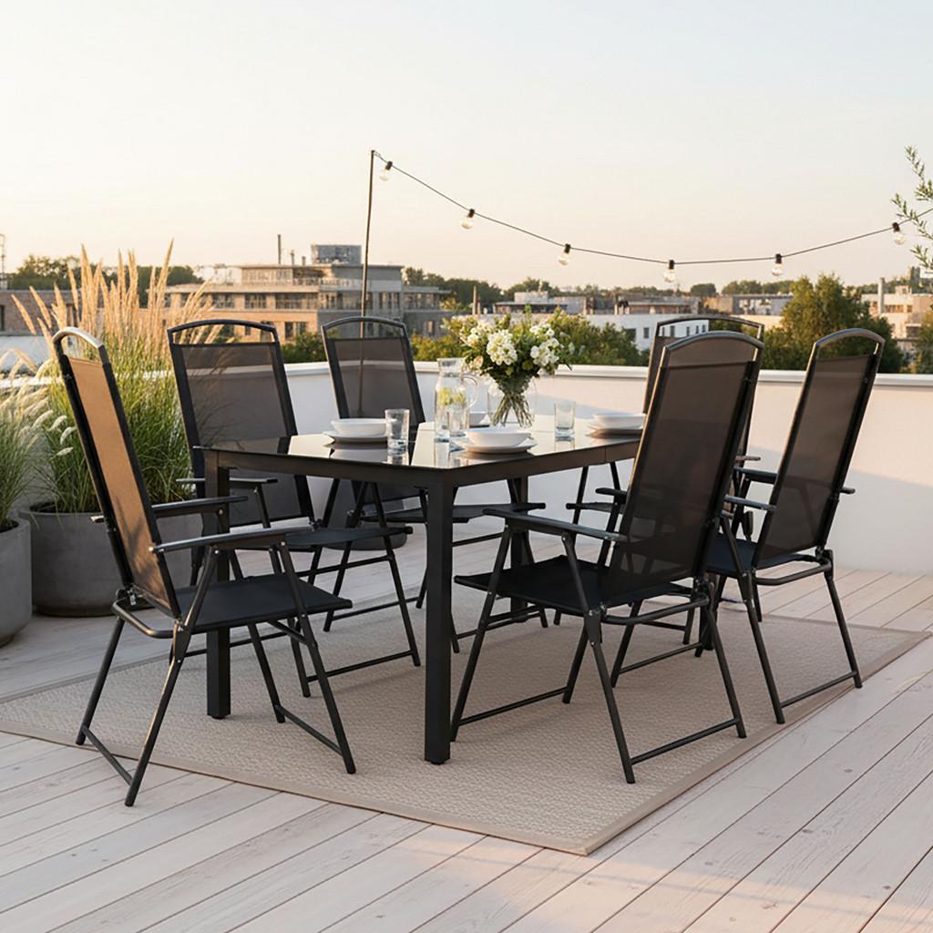 Gartenmöbel Set 7-tlg. Aus Metall/textil/glas