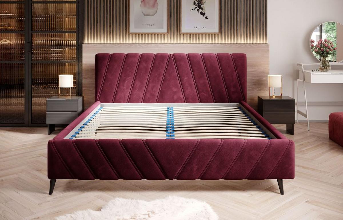 Čalúnená posteľ Melli s roštom 160x200cm - čierna/bordová, Design, drevo/textil (160/200cm)