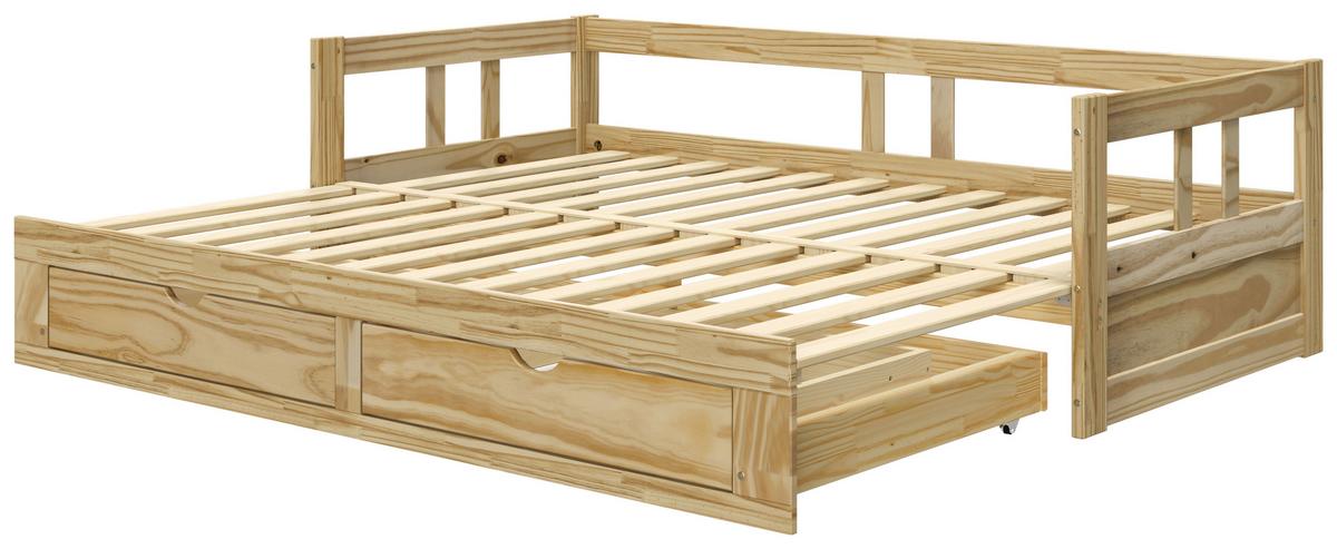 Ausziehbett Kiefer +lattenrost 90x200 cm Livio Natur - Naturfarben, MODERN, Holz/Holzwerkstoff (90/200cm) - MID.YOU