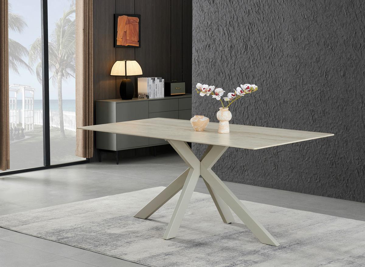 Esstisch Logan Keramik Beige, B: 180 cm - Beige, KONVENTIONELL, Keramik/Metall (180/76/90cm) - MID.YOU