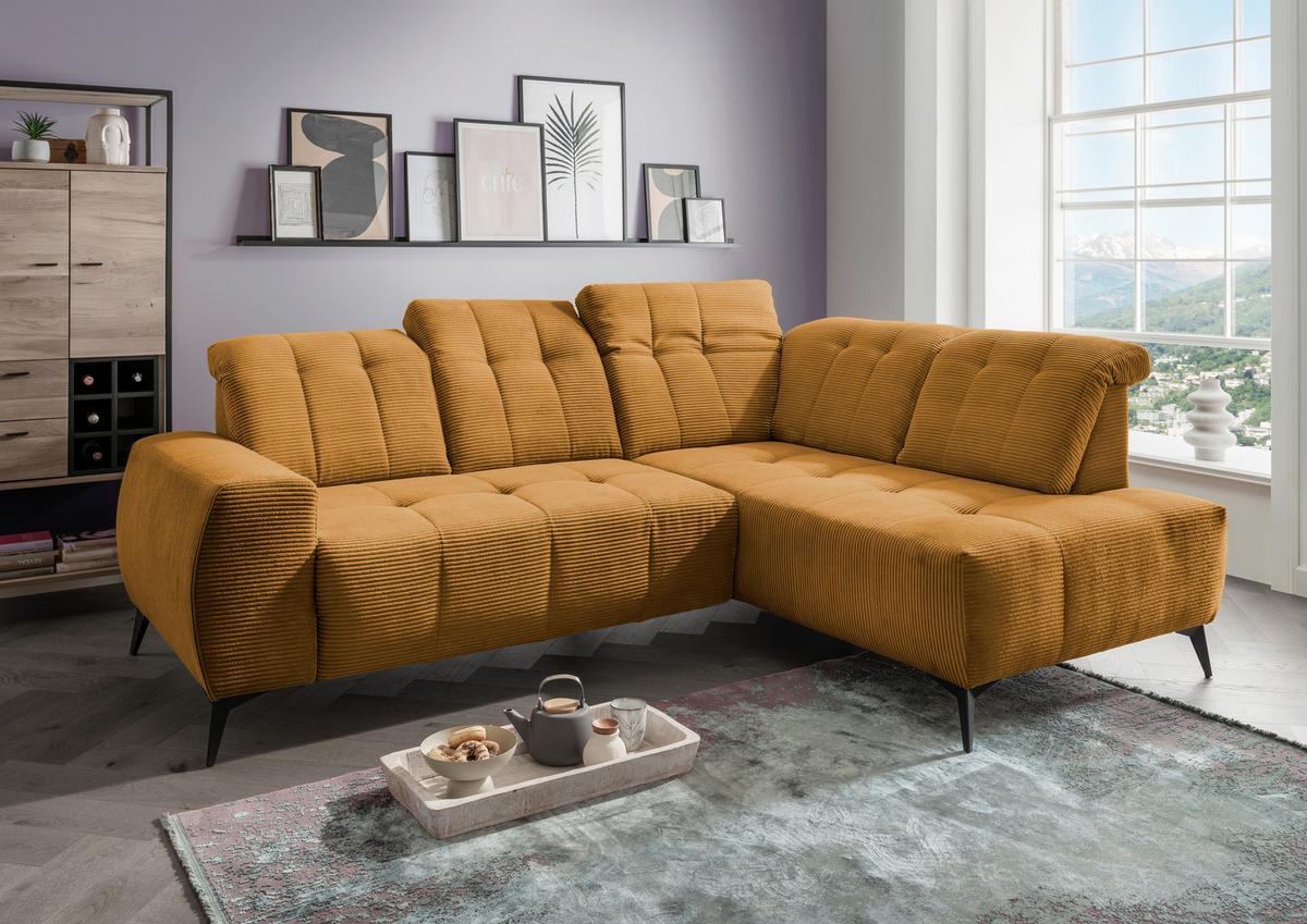 Ecksofa mit USB Anschluss Sano, Goldfarben,s: 261x200 cm - Goldfarben/Schwarz, MODERN, Textil (261/200cm) - Livetastic