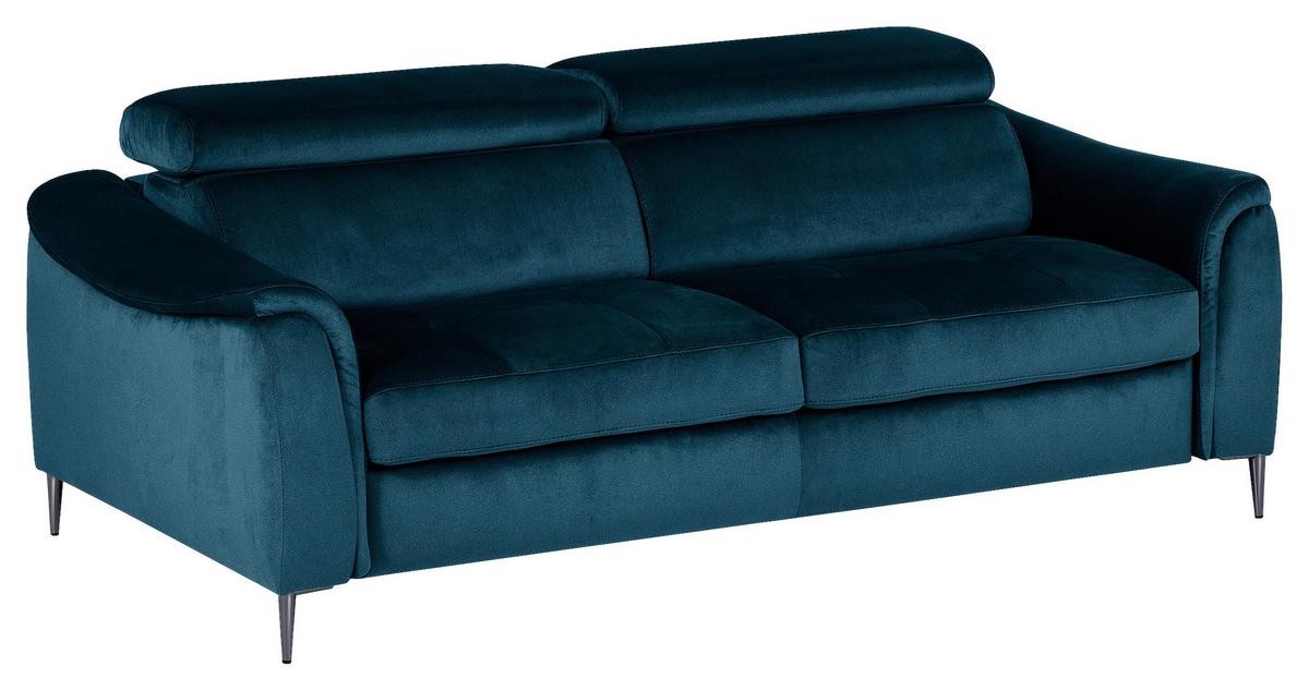 Schlafsofa Pafos Dunkelblau/Hellbraun B: 203 cm - Chromfarben/Dunkelblau, Design, Textil (203/77-98/103cm) - MID.YOU