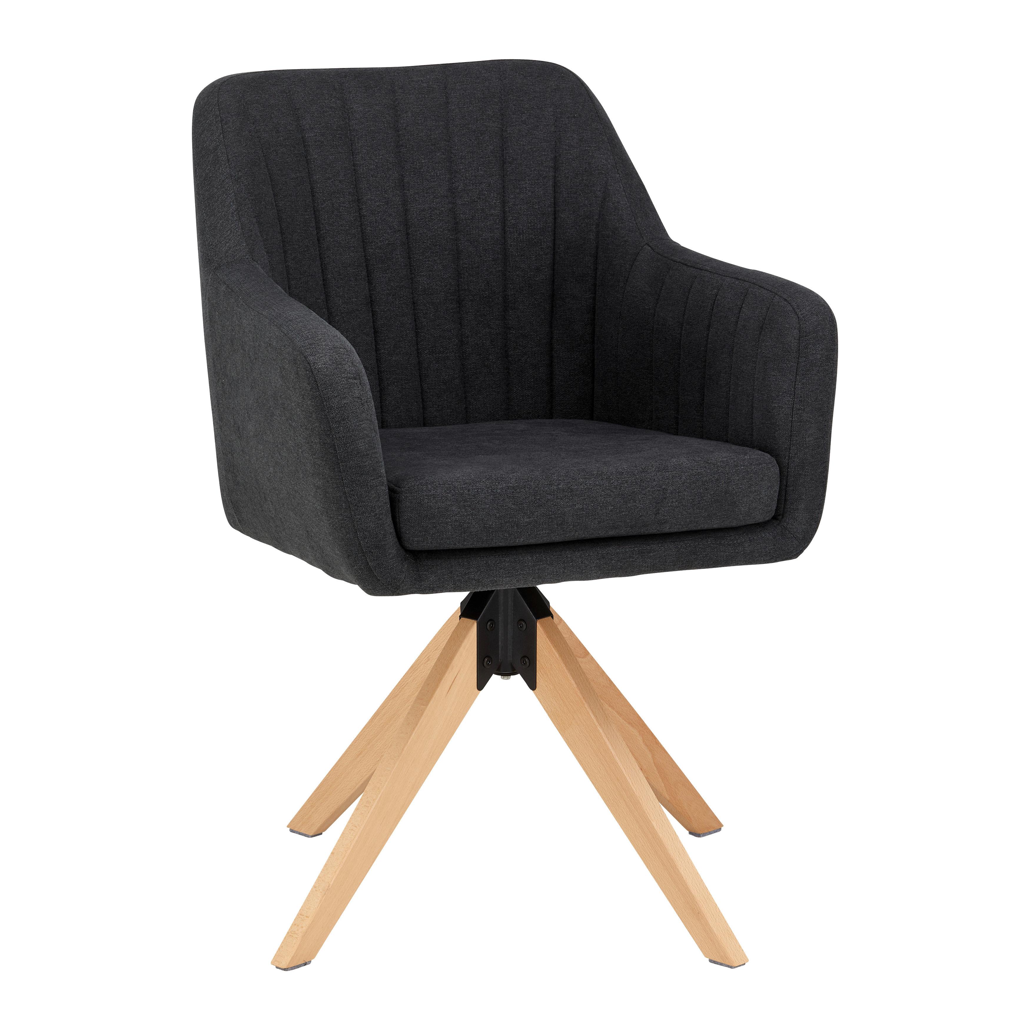 Zamatová stolička Lucita, otočná, nohy drevo - prírodná farba/antracitová, Modern, kov/drevo (58/87/60cm) - Bessagi Home
