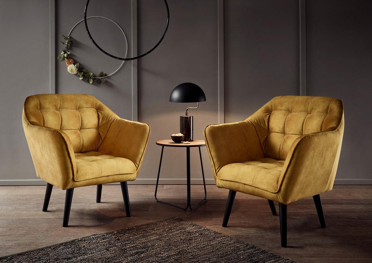 Cocktailsessel Max Gelb B: 84 Cm - Gelb/Schwarz, MODERN, Holzwerkstoff/Textil (84/87/70cm) - MID.YOU