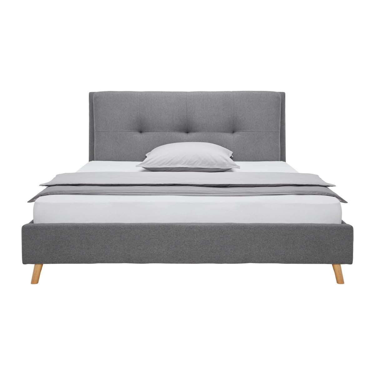 Nízka čalúnená posteľ CAMILLA 180x200 cm, sivá - sivá/prírodná farba, Modern, drevo/textil (180/200cm) - Bessagi Home