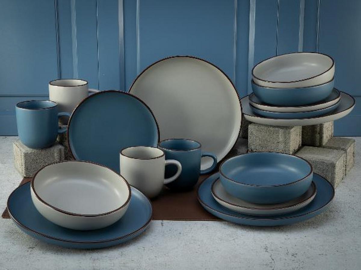 Kombinovaná souprava 16- dílna - modrá/béžová, Basics, keramika (29,5/28,5/28cm) - Creatable