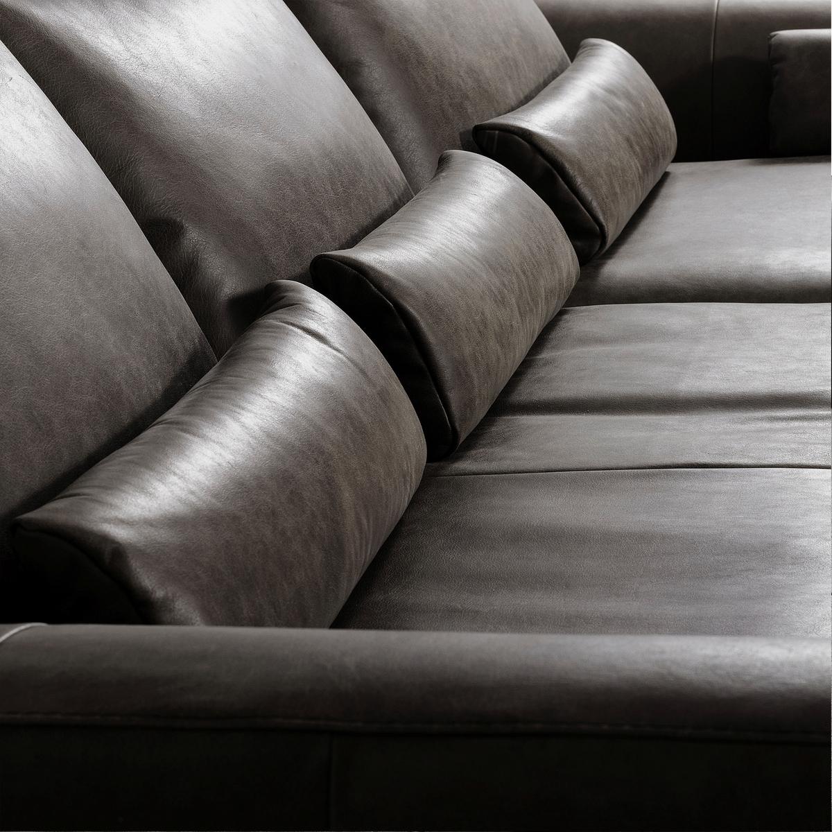 Ecksofa Berlin Fango S: 313 cm - Fango/Schwarz, Design, Leder (313/172cm) - Livetastic