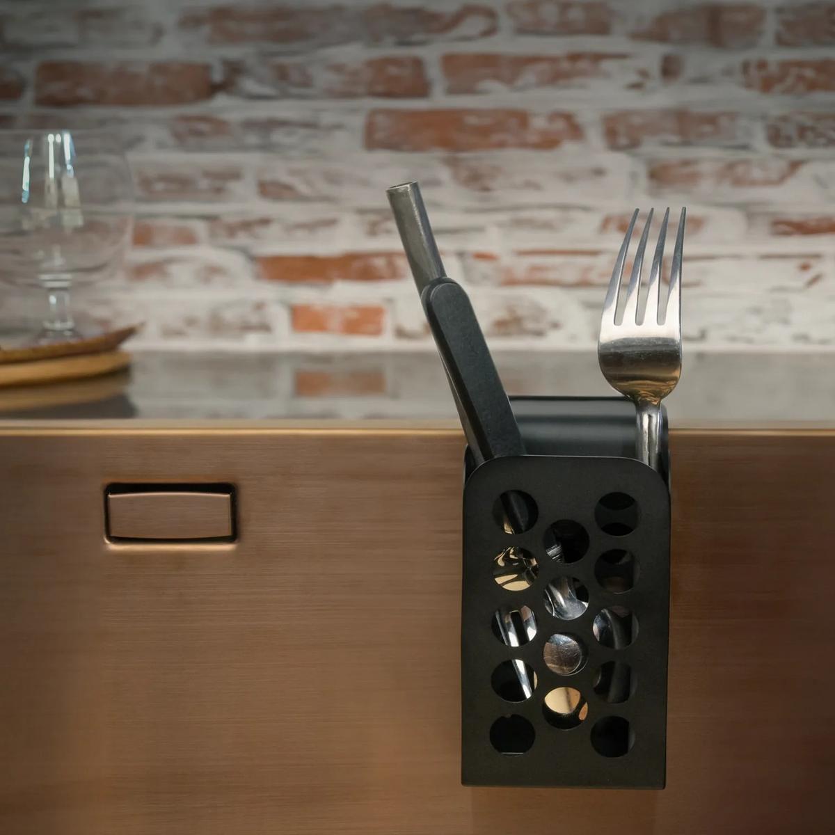 Küchenutensilienhalter Metall Schwarz B: 7 cm - Schwarz, Basics, Metall (7/12/7cm) - HAPPY SINKS