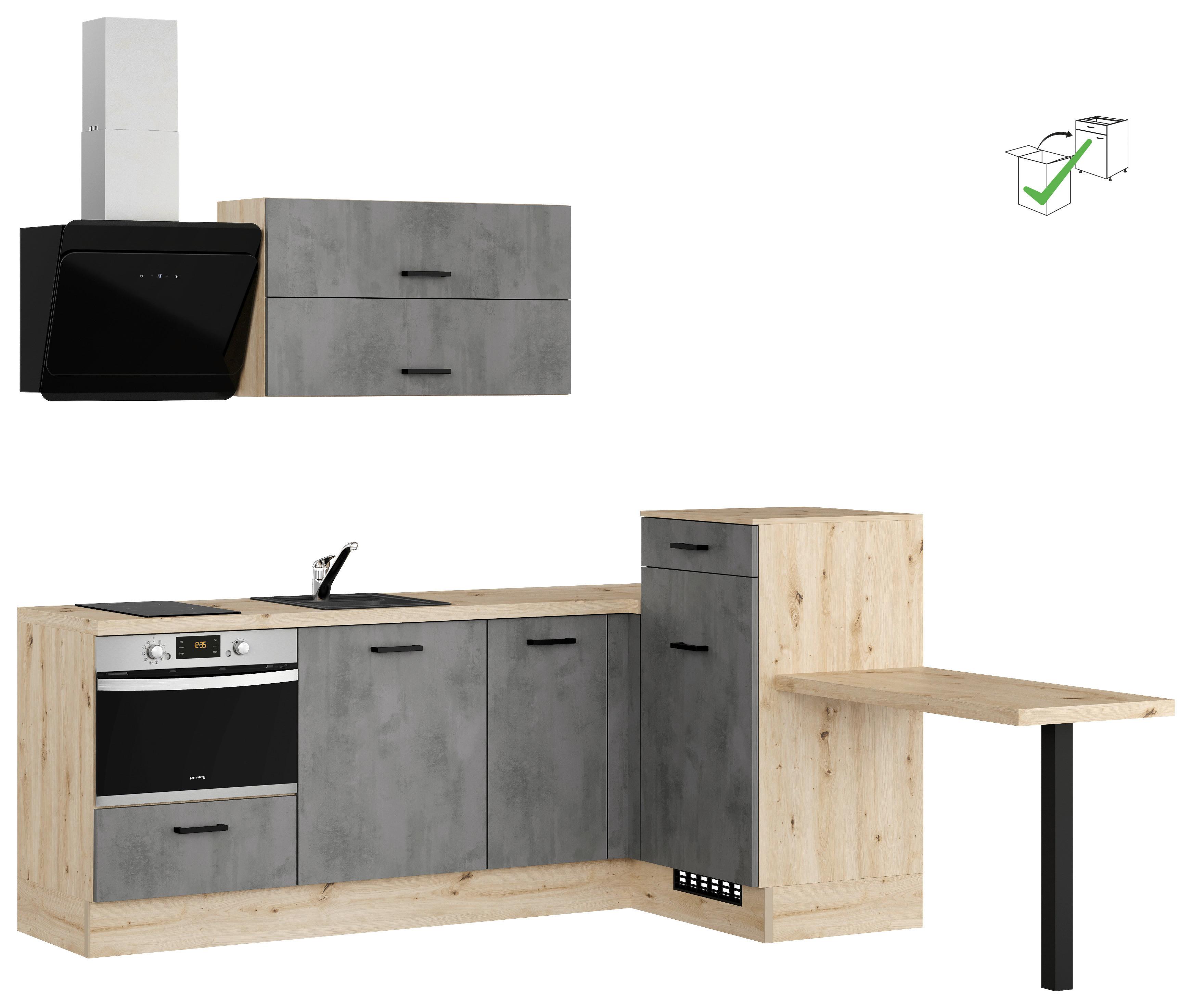 Eckküche Ip1200 - Eichefarben/Grau, Design, Holzwerkstoff (225/241cm) - Impuls