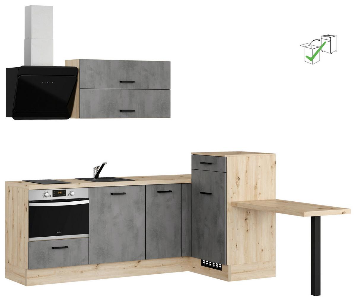 Eckküche Ip1200 - Eichefarben/Grau, Design, Holzwerkstoff (225/241cm) - Impuls