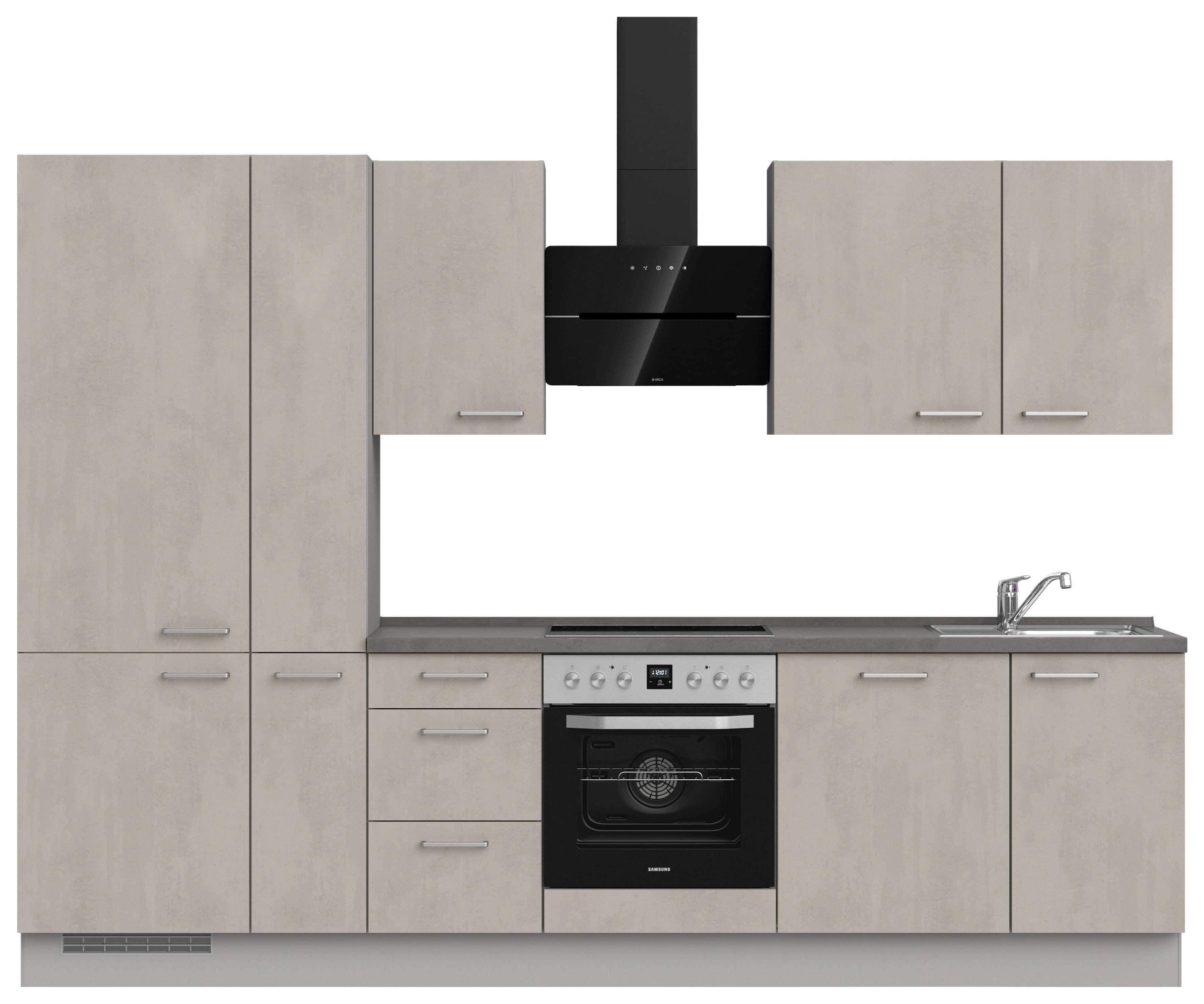 Kuchynská linka 300 cm, šedý betón/ kamenná šedá - sivá/farba ušľachtilej ocele, Modern, kov/kompozitné drevo (300cm) - Nobilia