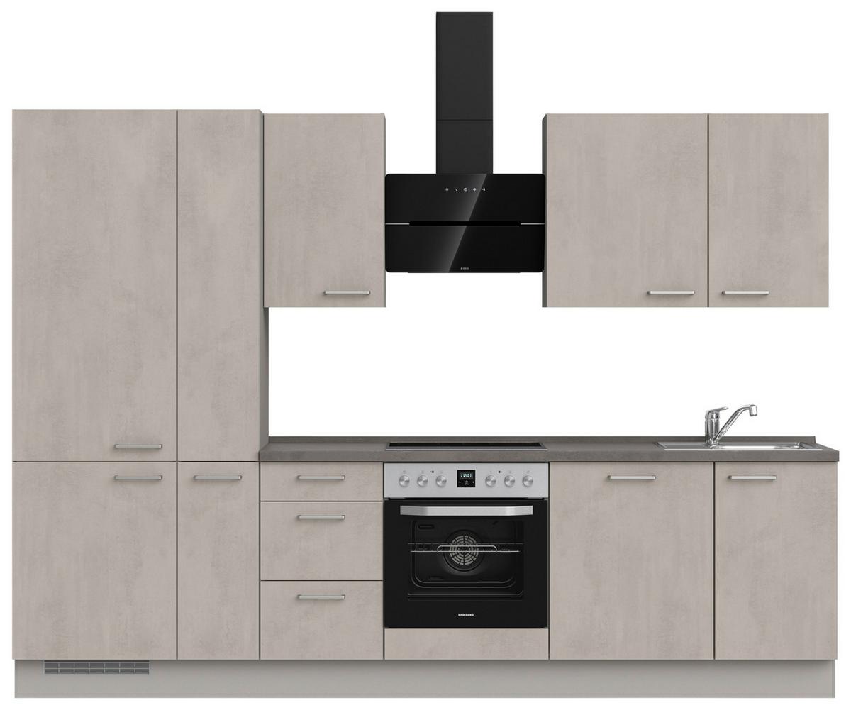 Kuchynská linka 300 cm, šedý betón/ kamenná šedá - sivá/farba ušľachtilej ocele, Modern, kov/kompozitné drevo (300cm) - Nobilia