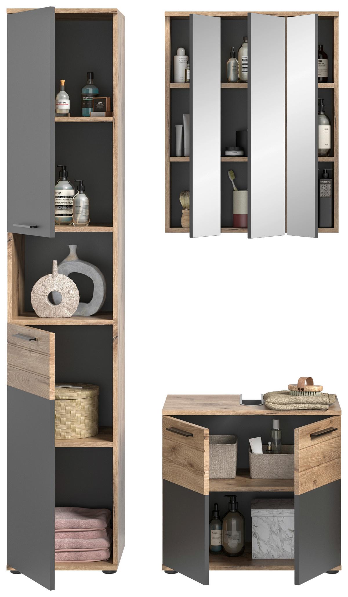 Badezimmer Mason Eiche Dekor Grau - Eichefarben/Schwarz, MODERN, Glas/Holzwerkstoff (97cm) - MID.YOU