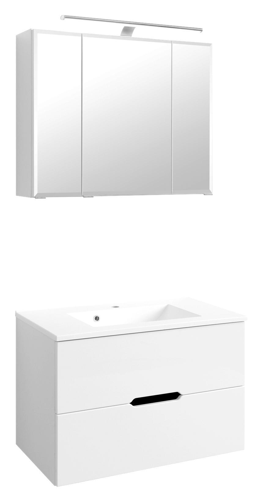 Badezimmer Belluno B:80 cm Weiß Hochglanz - Weiß, Basics, Holzwerkstoff/Stein (80/48cm)