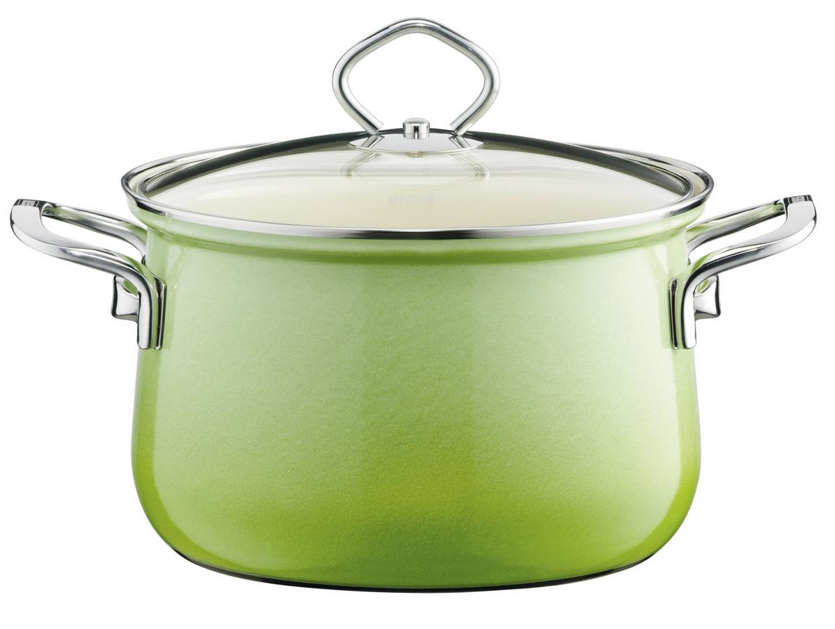 Kochtopfset Smaragd 7--teilig. Emaille inkl. Pfanne - Grün, Basics, Glas/Metall (48,5/28,5/24cm) - Riess