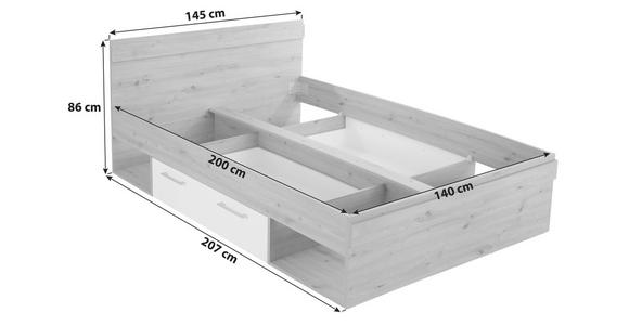 Stauraumbett 140x200 cm Box, Artisan Eiche Dekor/Weiß - Blau/Eichefarben, MODERN, Holzwerkstoff (140/200cm) - Ondega