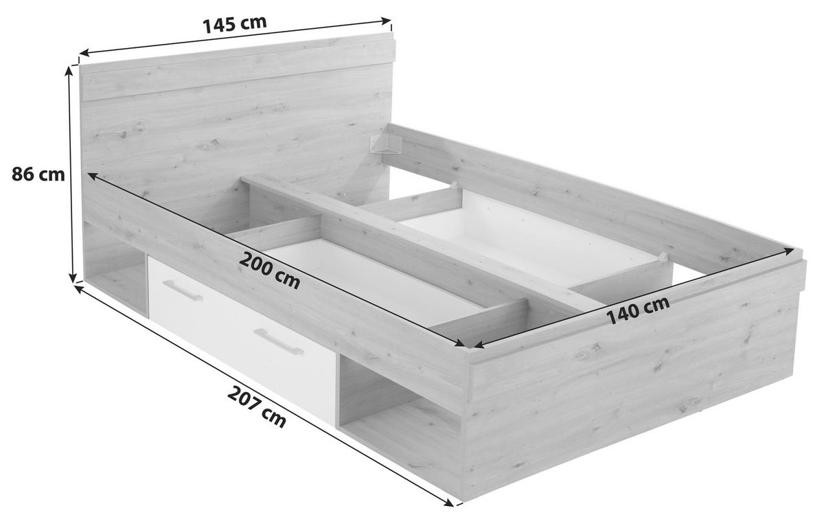 Stauraumbett 140x200 Cm Box, Artisan Eiche Dekor/weiß - Eichefarben/Weiß, MODERN, Holzwerkstoff (140/200cm) - Ondega