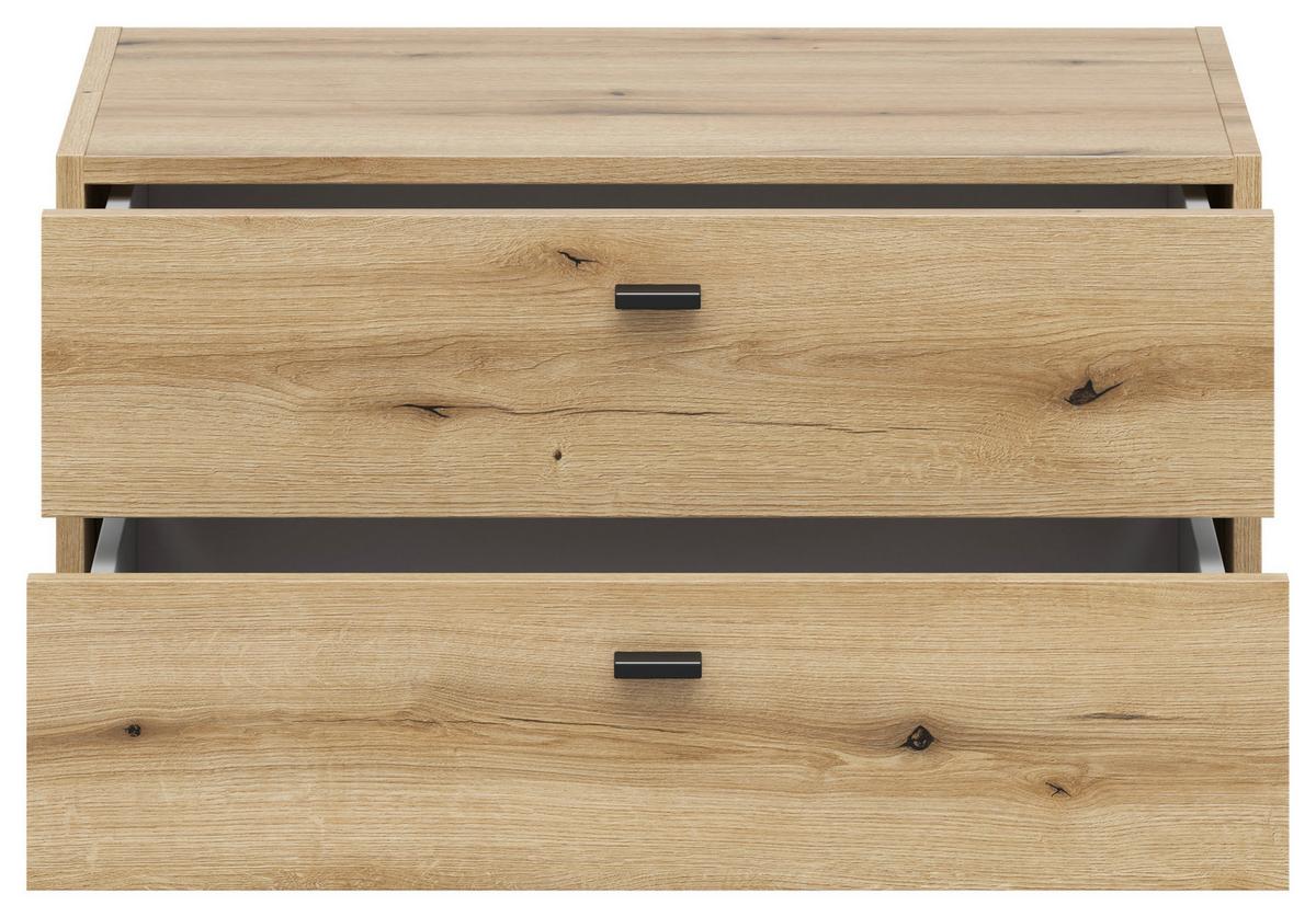 Kommode 2 Laden, B: 64 cm Sixty-Four ,eichefarben - Eichefarben/Schwarz, Trend, Holzwerkstoff (64/32/35cm)