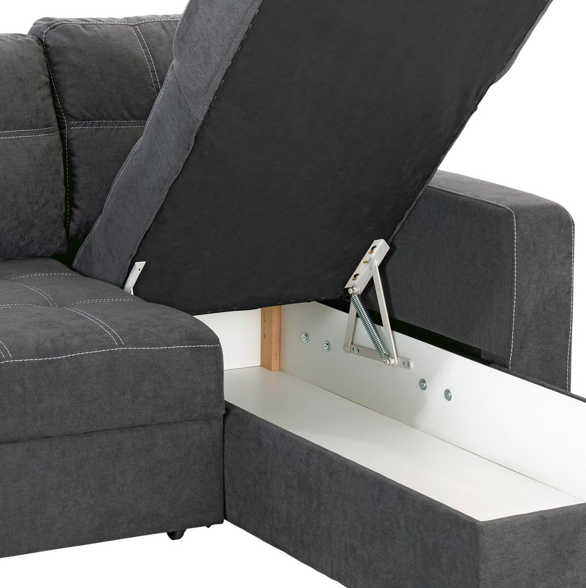 Ecksofa mit Schlaffunktion & Bettkasten Mediolan Dunkelgrau - Dunkelgrau/Schwarz, Design, Textil (240/160cm) - Ondega