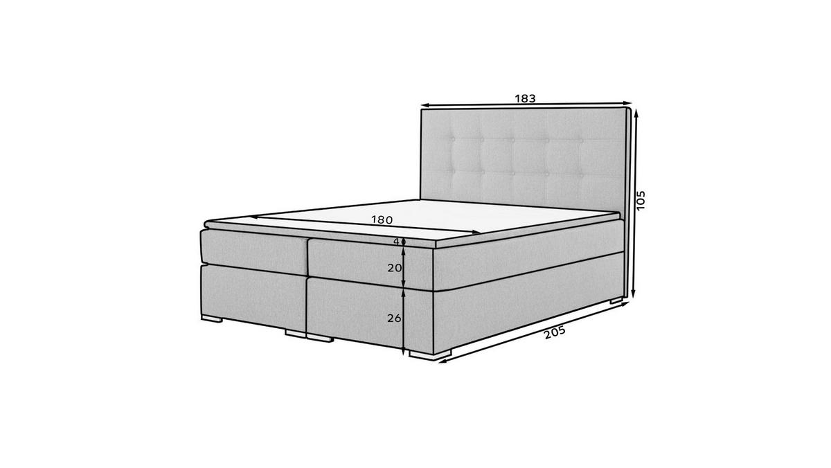 Boxbett Inez Hellgrau Lf: 180x200 cm - Silberfarben/Hellgrau, MODERN, Textil (180/200cm) - MID.YOU