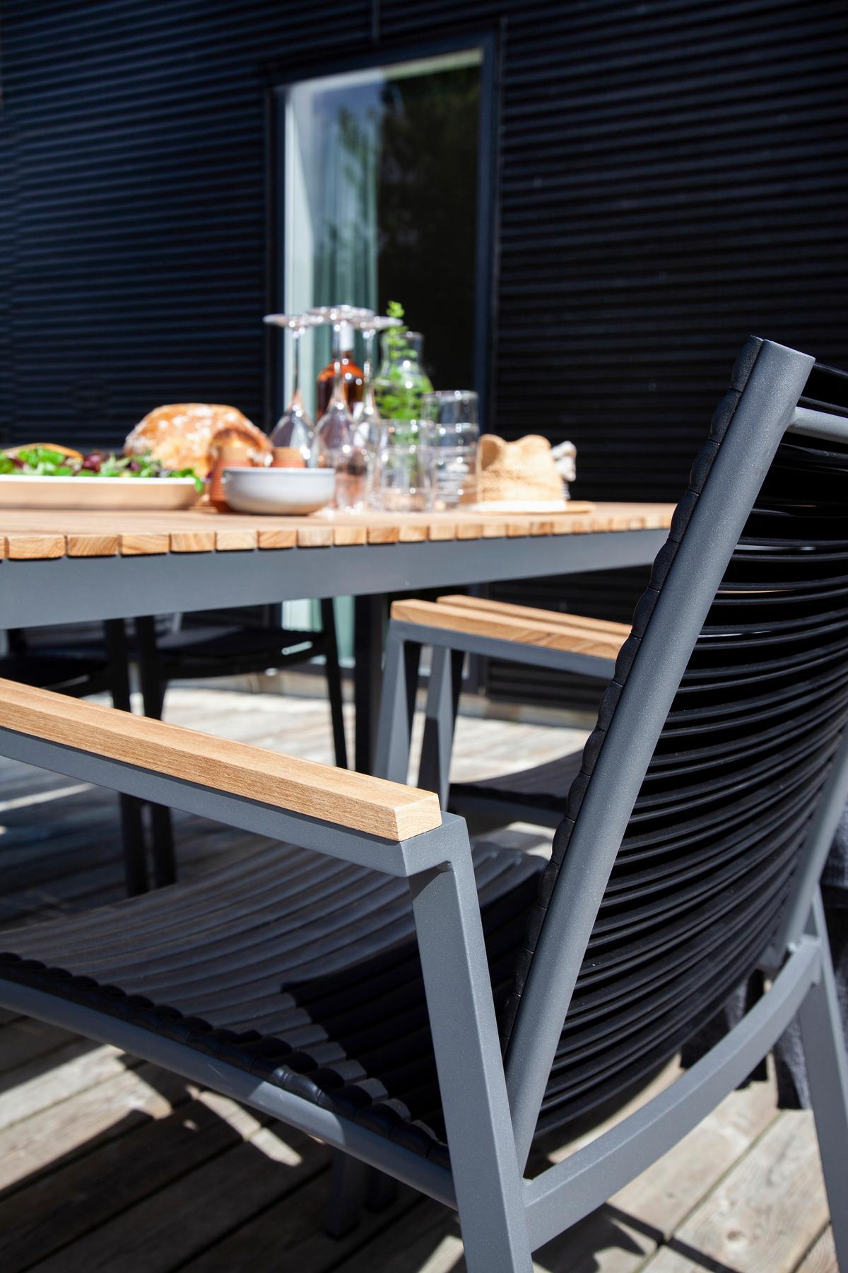 Gartentischgruppe Mood Extreme Metall/Holz, Anthrazit/Teak - Anthrazit/Schwarz, Natur, Holz/Kunststoff (209/84/150cm) - Gardenson