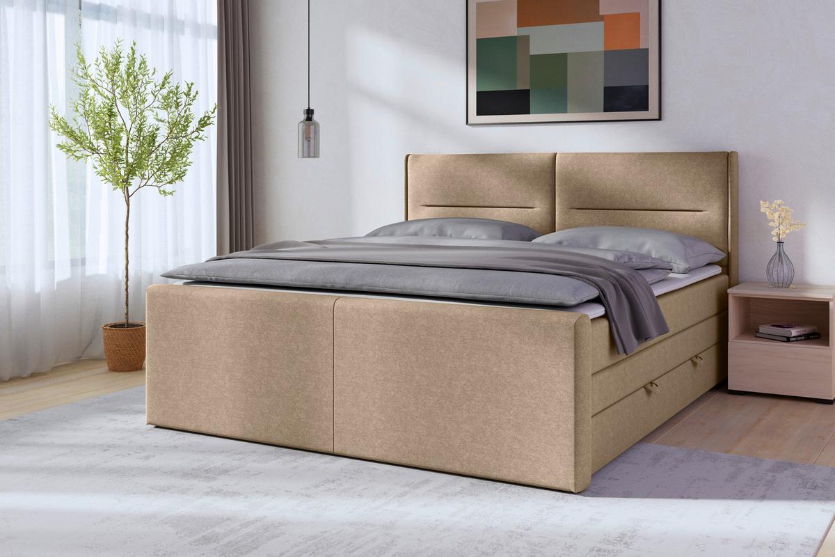 Boxspringbett mit Bettkasten Kyoto Naturfarben 180x200 - Schwarz/Naturfarben, MODERN, Karton/Holzwerkstoff (180/200cm) - MID.YOU