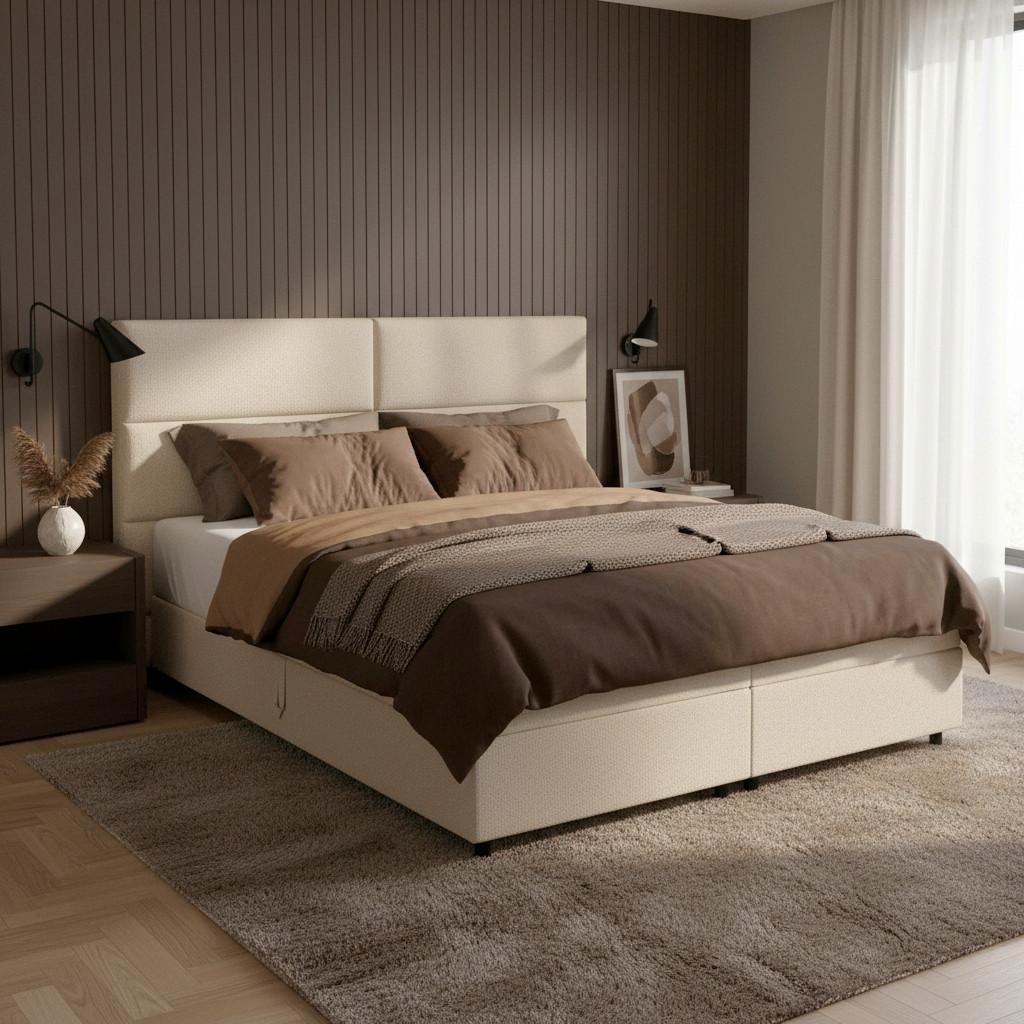 Americká postel LILY 180x200 cm, s topperem, béžová - černá/béžová, Moderní, dřevo/textil (180/200cm) - Bessagi Home