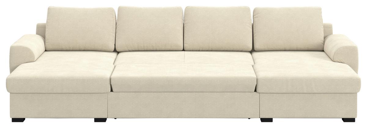 Wohnlandschaft m. Bettfunktion Cord beige, B:327cm - Beige/Schwarz, Trend, Textil (154/327/86cm) - MID.YOU