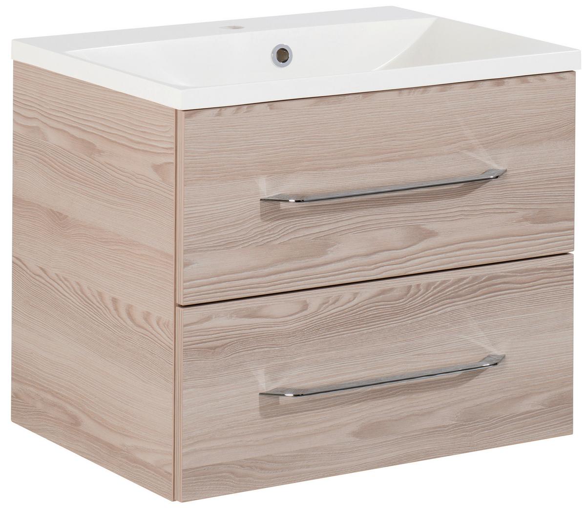 Waschbecken Mit Unterschrank Clever B: 60 Cm Eschefarben - Eschefarben/Weiß, MODERN, Holzwerkstoff/Kunststoff (60cm) - MID.YOU