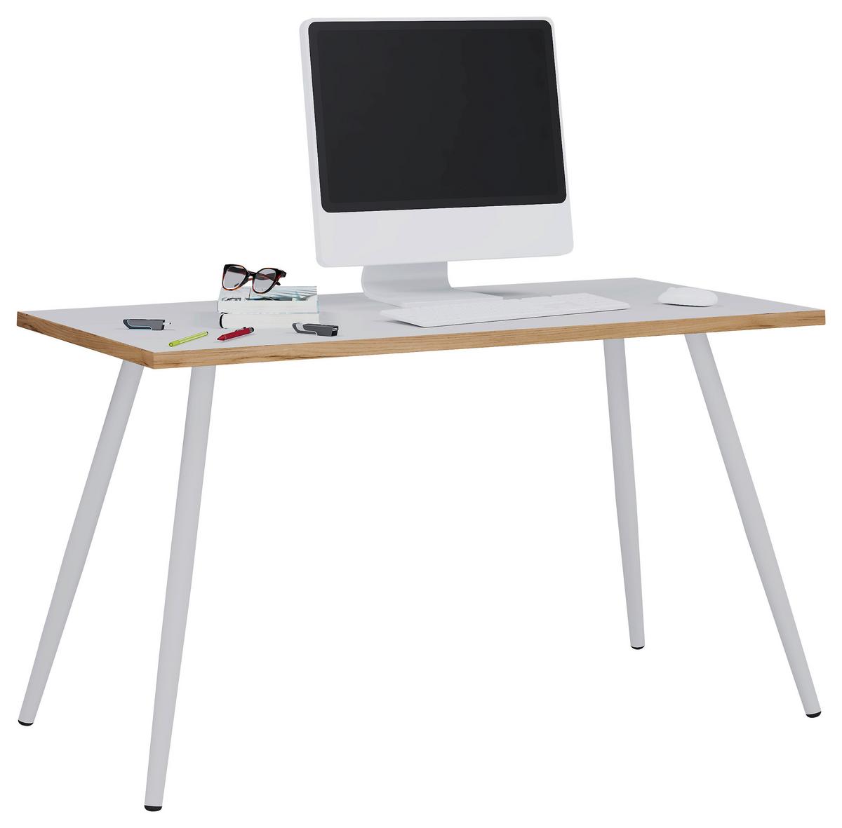 Schreibtisch Salia Weiß, Eiche Dekor L: 110 cm - Honigeiche/Weiß, Design, Holzwerkstoff/Metall (110/50/70cm) - MID.YOU