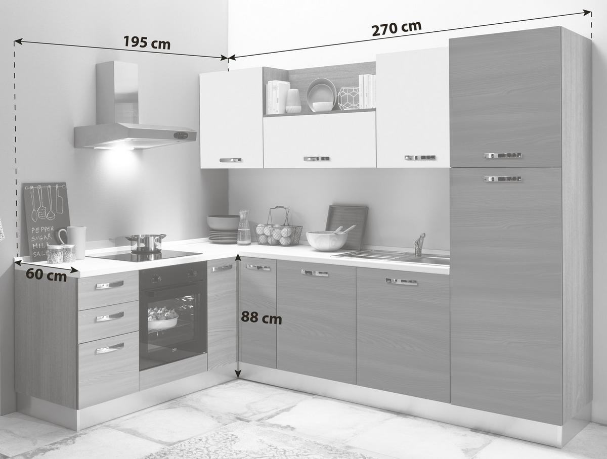 Eckküche Sofia Mit Geräten 195x270 Cm Creme/ulmefarben - Eiche grau/Magnolie, LIFESTYLE, Holzwerkstoff/Kunststoff (195/270cm) - MID.YOU