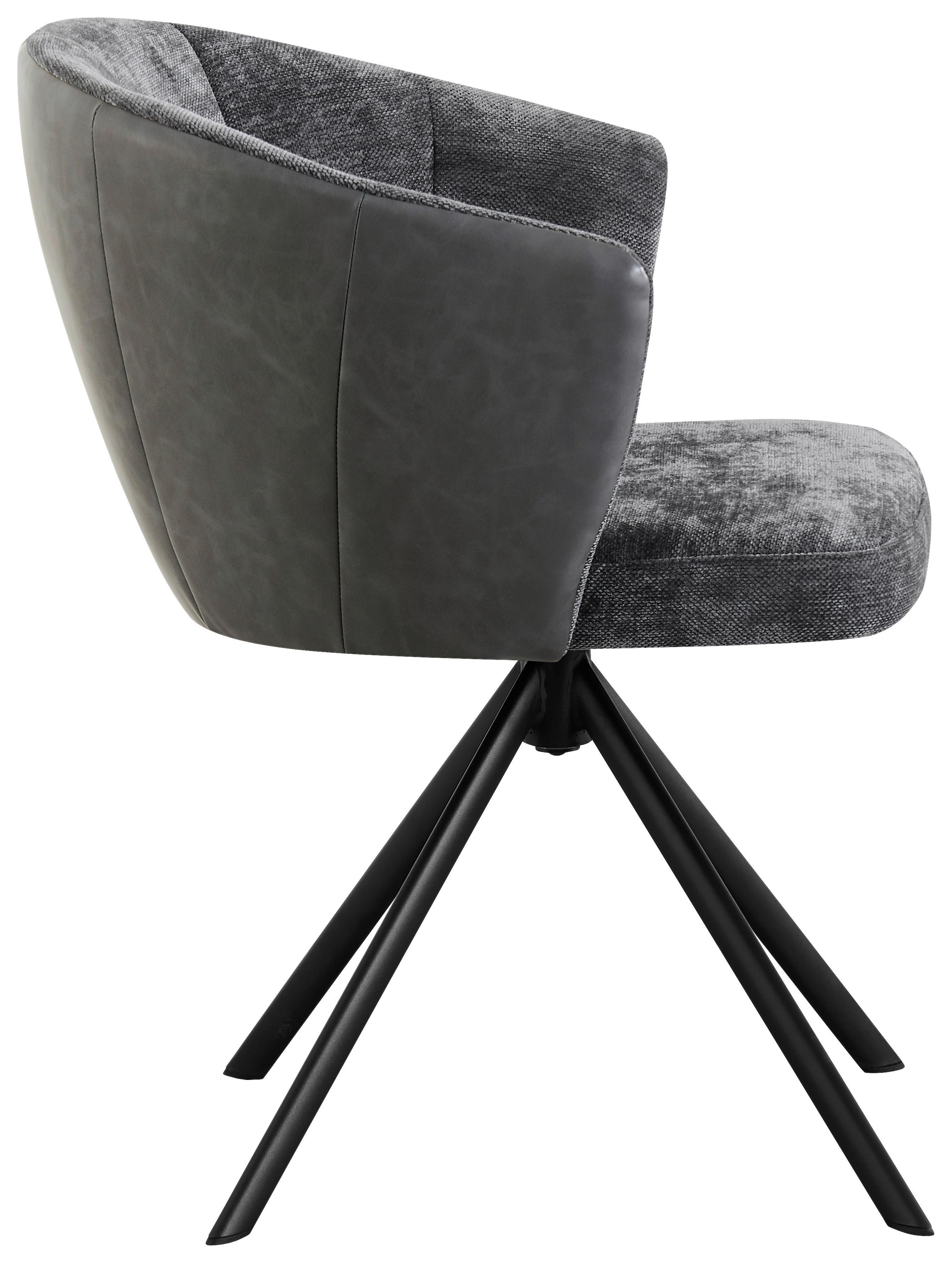 Armlehnstuhl Lara Webstoff Grau, 360° Drehbar - Schwarz/Grau, MODERN, Textil/Metall (59/78/63cm)