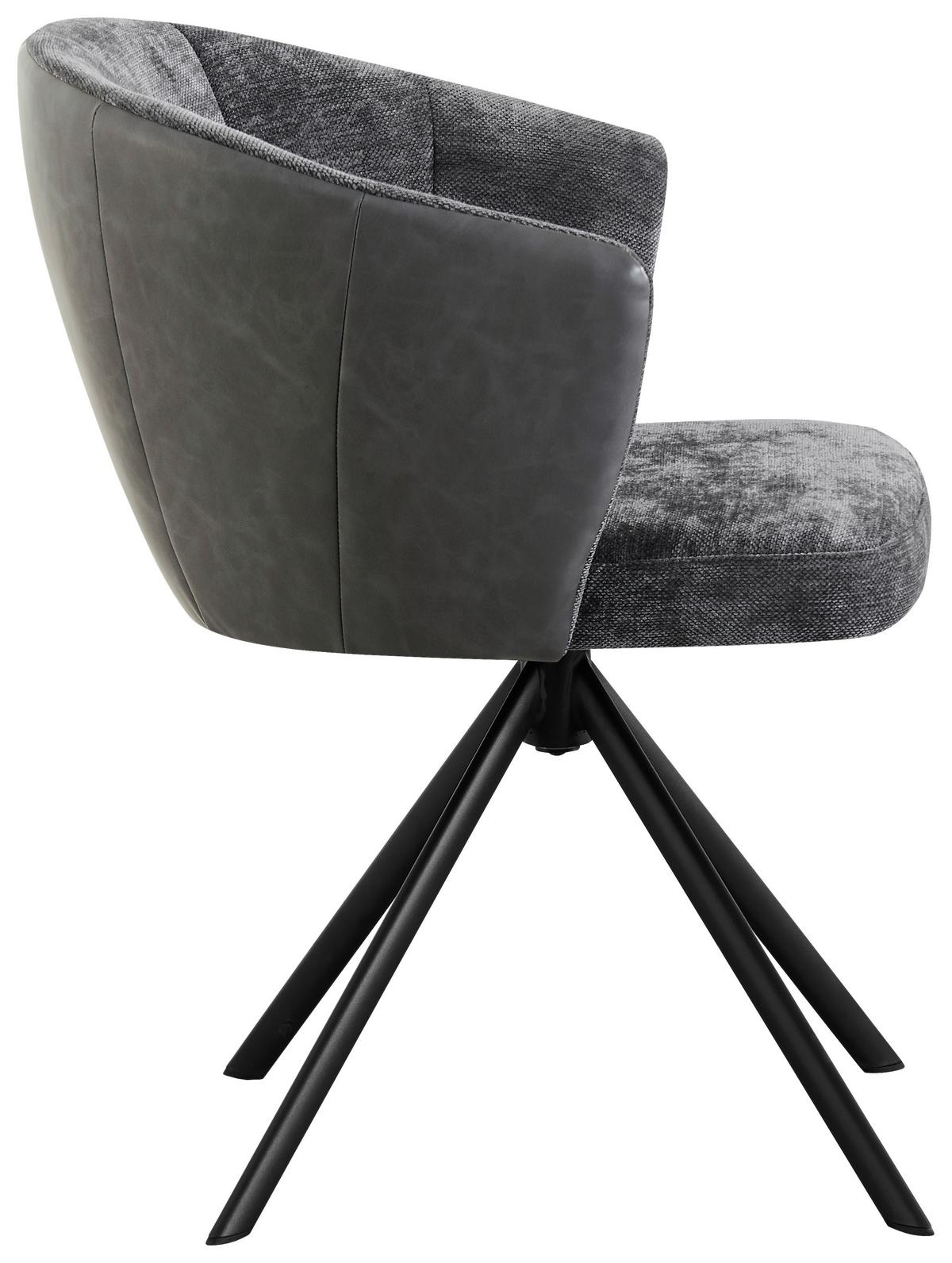 Armlehnstuhl Lara Webstoff Grau, 360° Drehbar - Schwarz/Grau, MODERN, Textil/Metall (59/78/63cm)