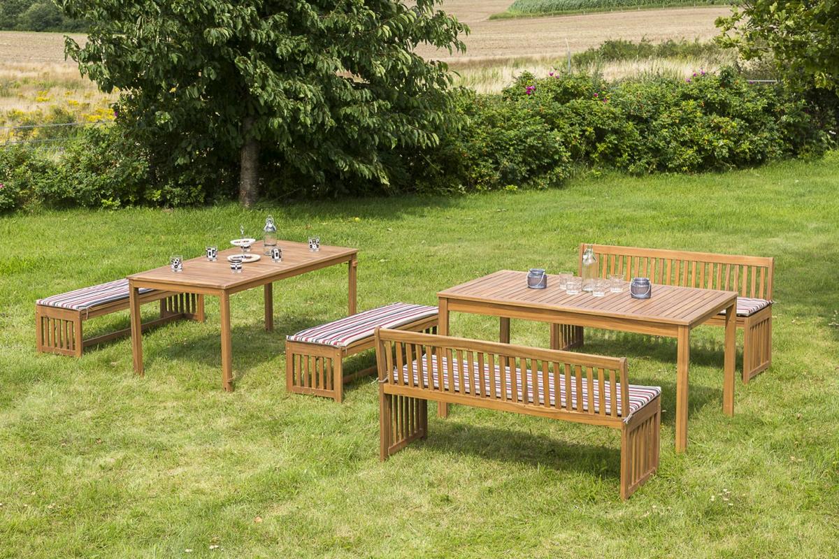Gartengarnitur Hawaii 6-teilig Holz Natur Incl. 4 Auflagen - Multicolor/Akaziefarben, Basics, Holz/Textil - Gardenson