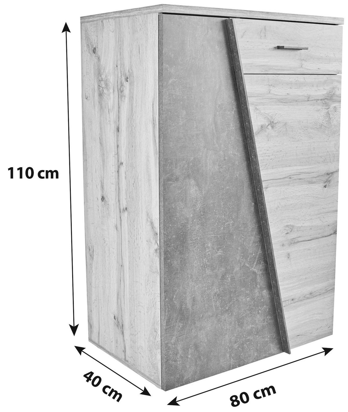 Kommode B 80cm Venedig, Wotan Eiche Dekor/beton Optik - Eichefarben/Schwarz, MODERN, Holzwerkstoff (80/110/40cm)