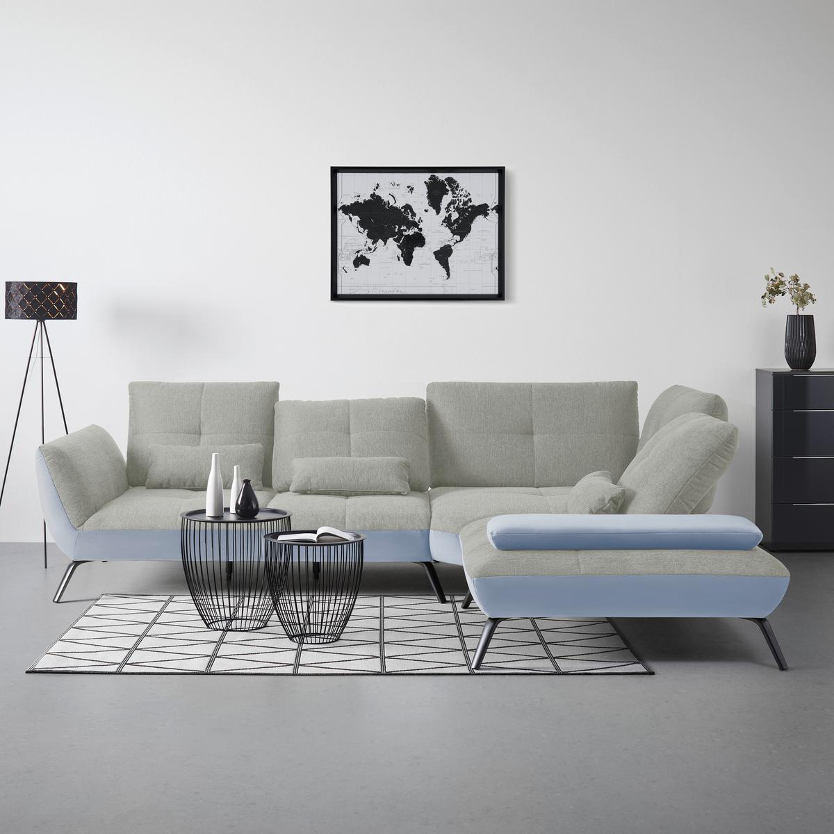 Rohová sedačka TRENDY, pravá, světle šedá / stříbrná - barvy stříbra/černá, Moderní, kov/kompozitní dřevo (310/93/250cm) - Premium Living