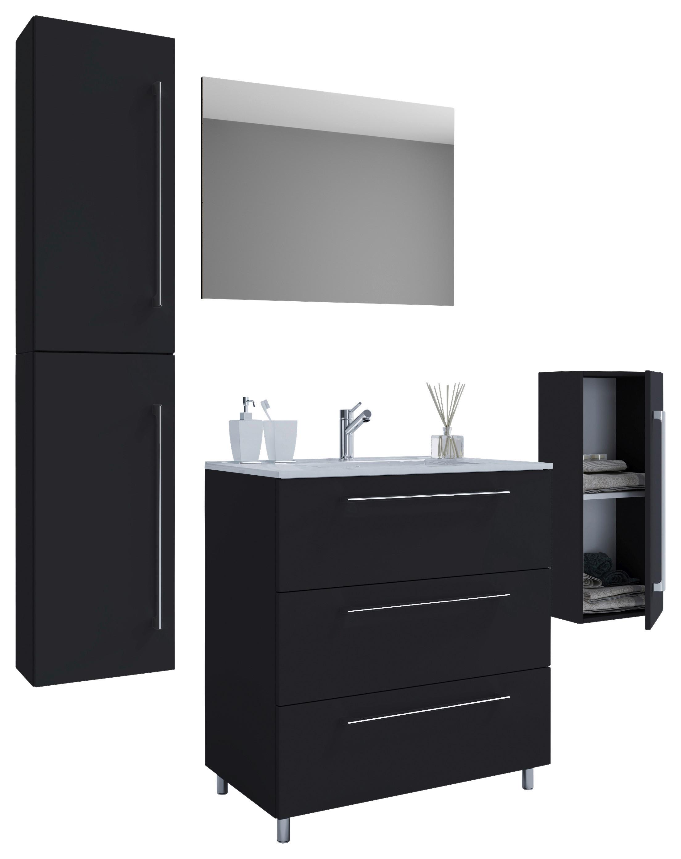 Badezimmer Schubo 5-Teilig Schwarz B: 146 cm - Alufarben/Schwarz, MODERN, Keramik/Holzwerkstoff (146cm) - MID.YOU