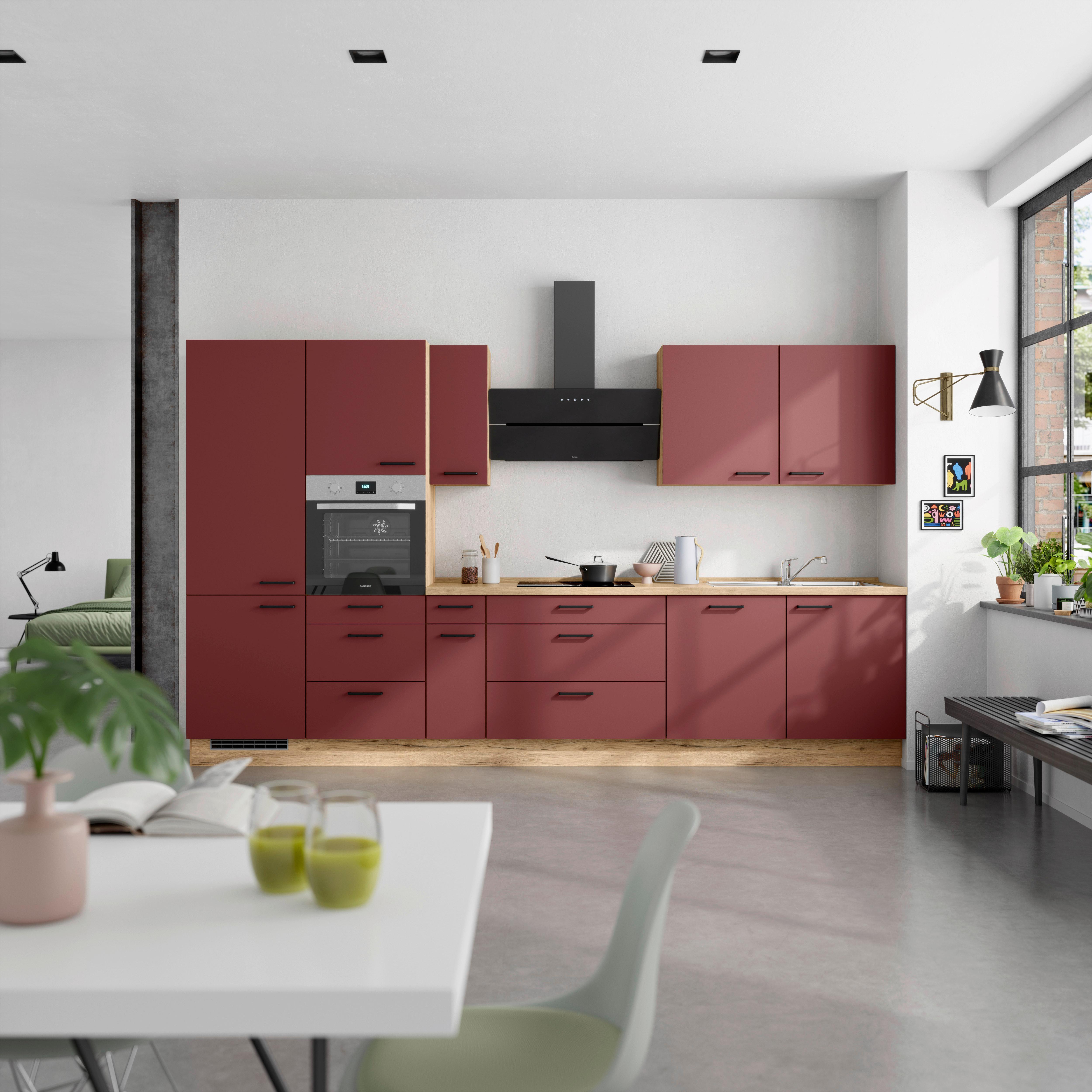 Küchenleerblock Easytouch High-Line, H12 Links - Eichefarben/Rot, MODERN, Holzwerkstoff (360cm) - Nobilia