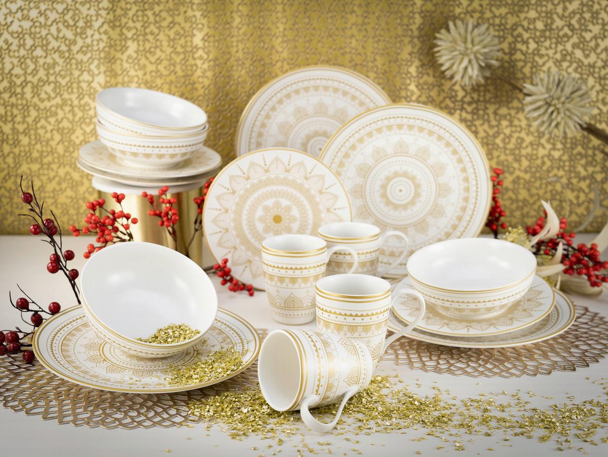 Kombinovaný servis 16-dielny, biela/zlatá - biela/zlatá, keramika - Creatable