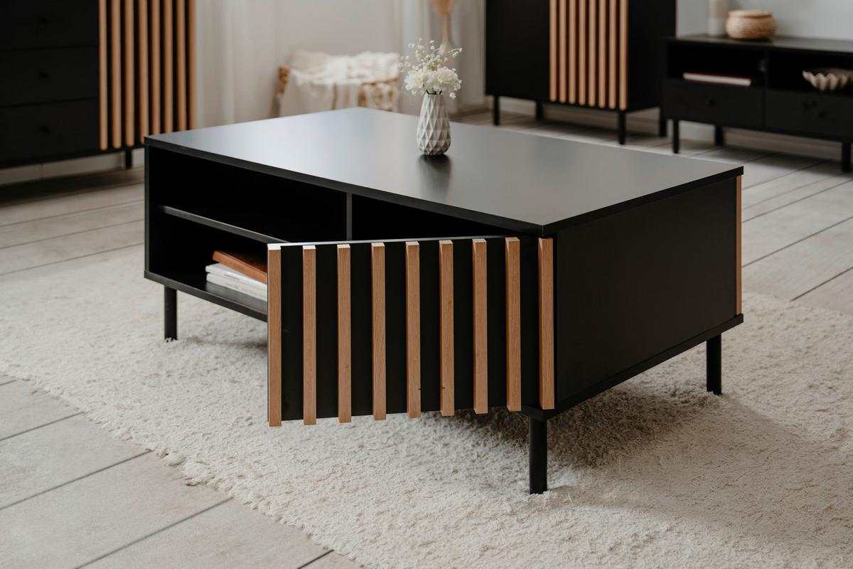 Couchtisch Monza 55a - Schwarz/Eiche Artisan, Design, Holzwerkstoff/Metall (110,5/67/47cm) - Livetastic