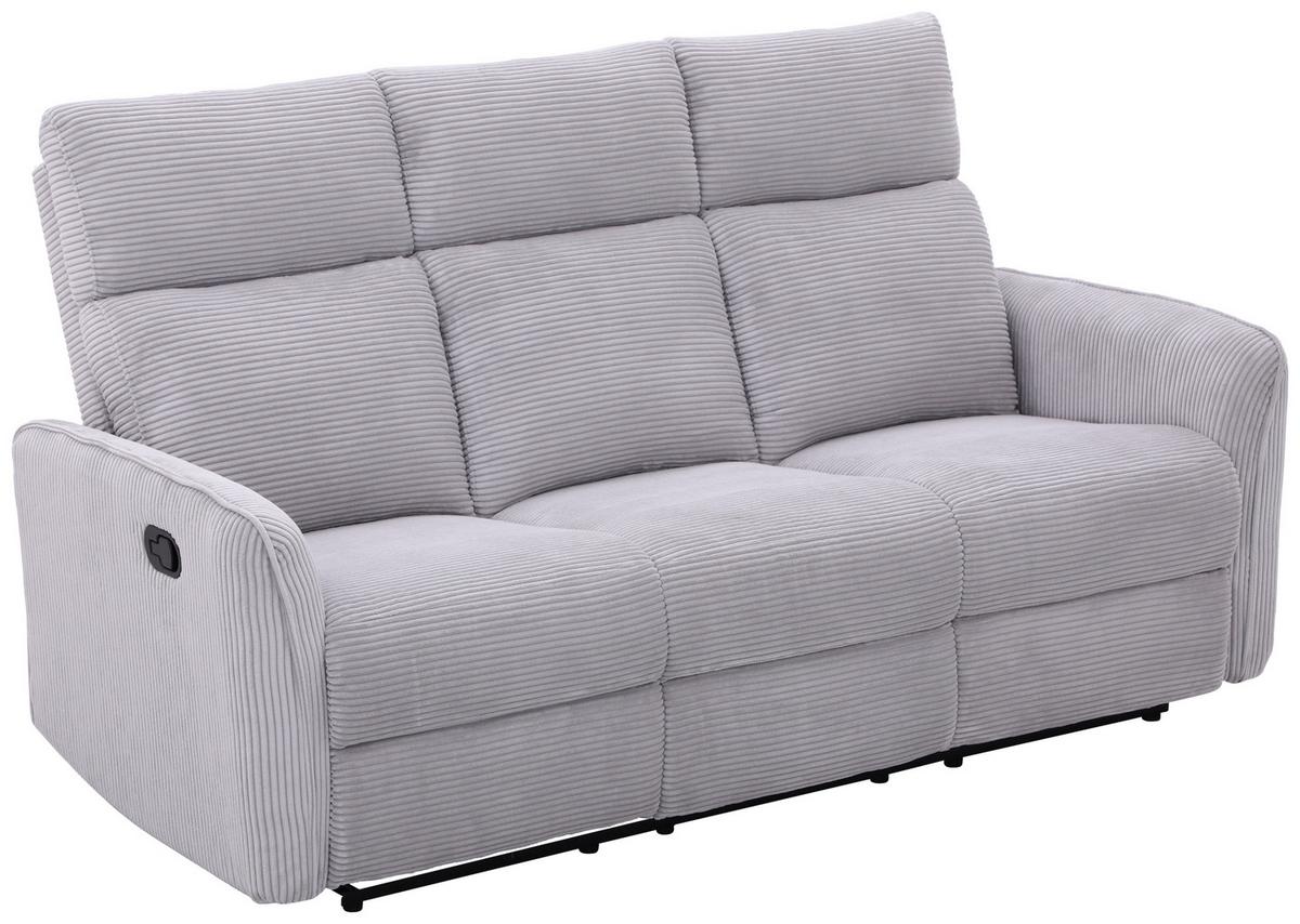 Sitzgarnitur London 3-teilig Cord Hellgrau, B: 133 Cm - Schwarz/Grau, Basics, Holz/Textil (133/105/93cm) - Ondega