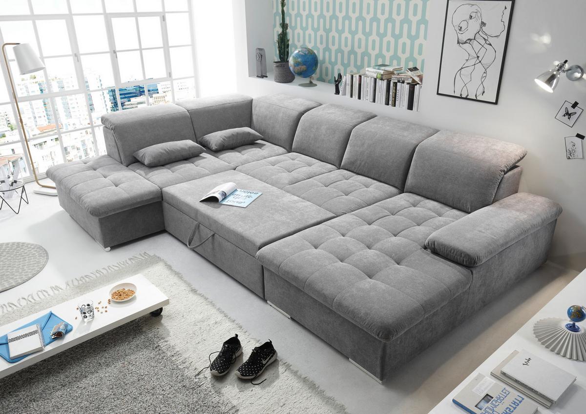 Sedací souprava WAYNE U - šedá/barvy stříbra, Konvenční, textil/plast (240/340/188cm) - MID.YOU