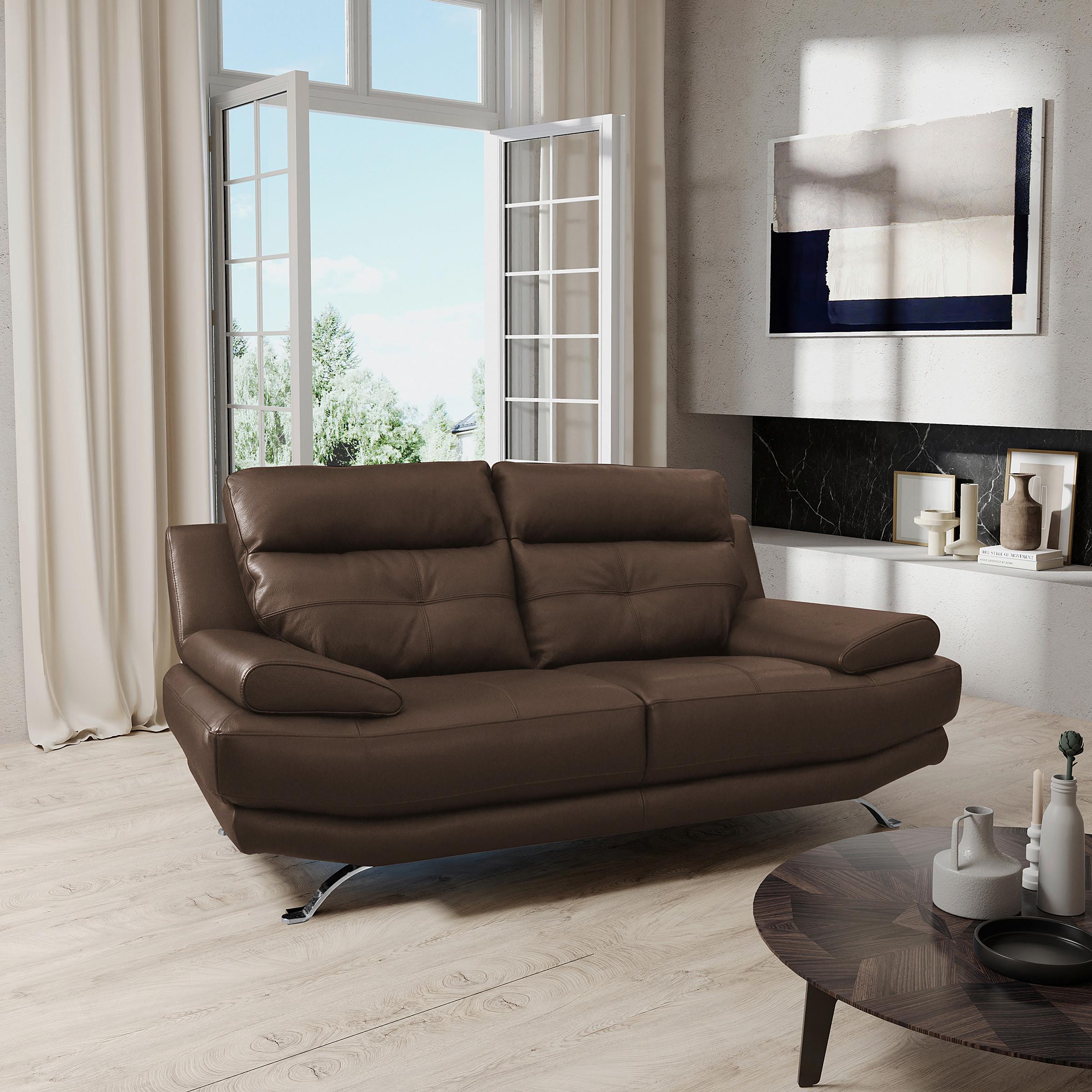 2-Sitzer-Sofa Derby Echtleder braun B: 185 cm - Chromfarben/Braun, Design, Leder (185/92/99cm) - Livetastic